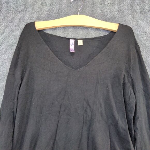 Alya Women's Tunic Sweater Black Large Long Sleeve Lace Hem Rayon V-Neck - Picture 3 of 12